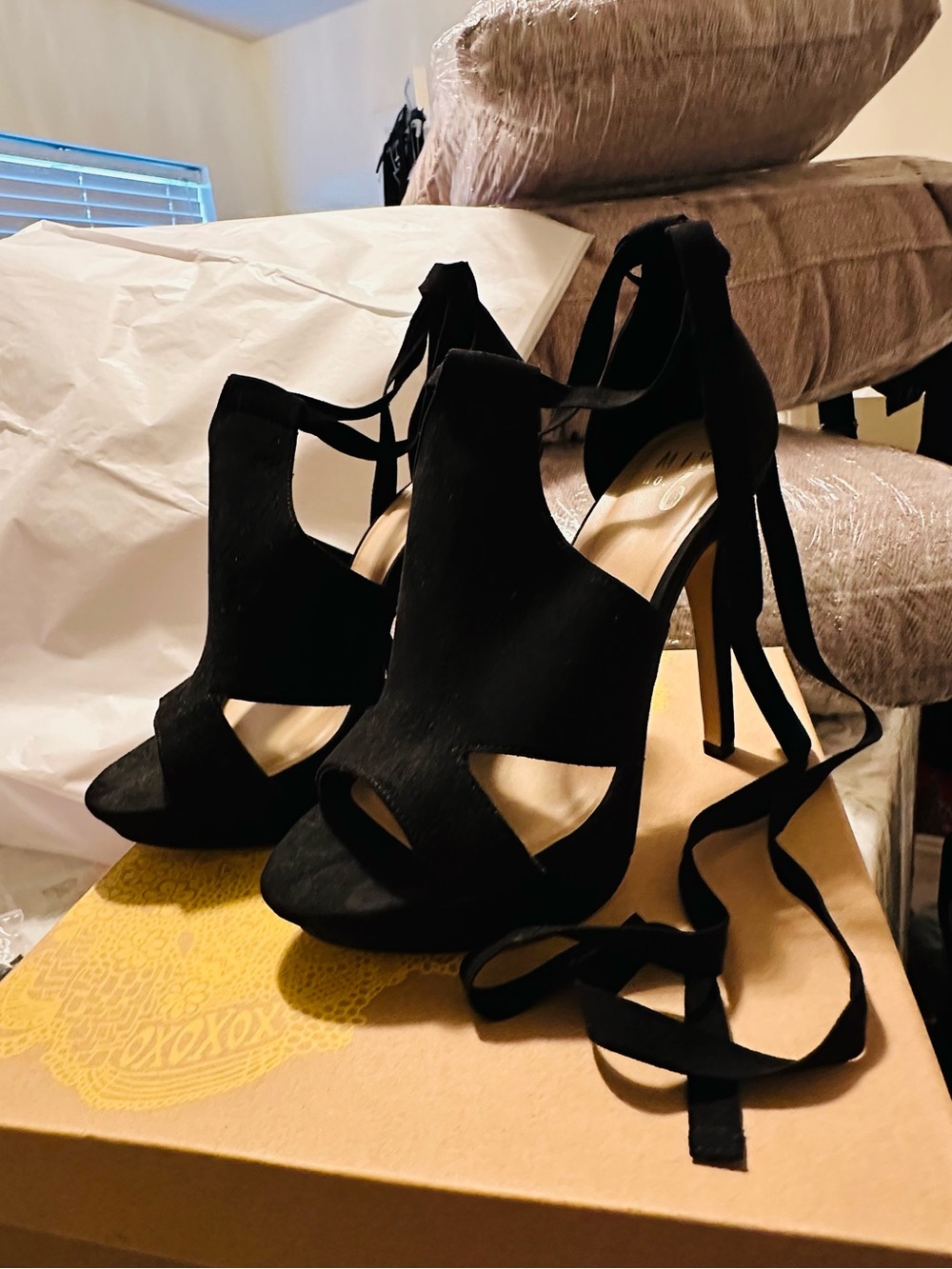 Mix No. 6 Black Suede Lace-Up High Heel Sandals